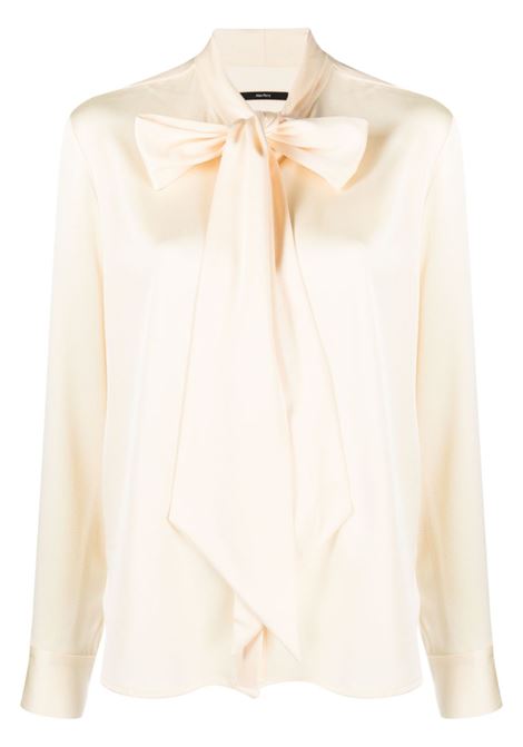 Cream pussy bow-collar satin blouse - women